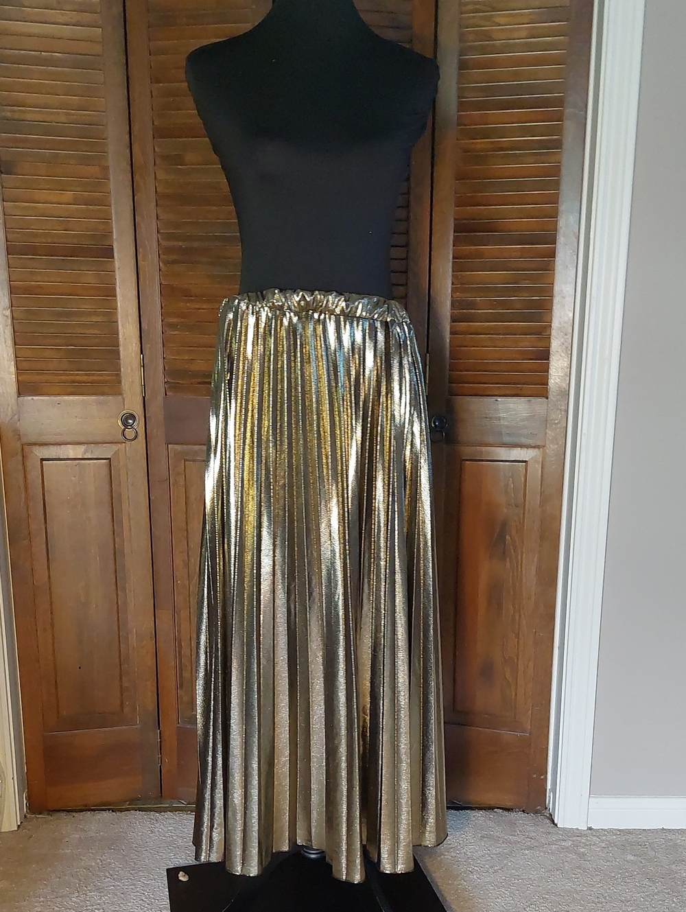 Gold Metallic Pleated Midi Skirt Sz 2x